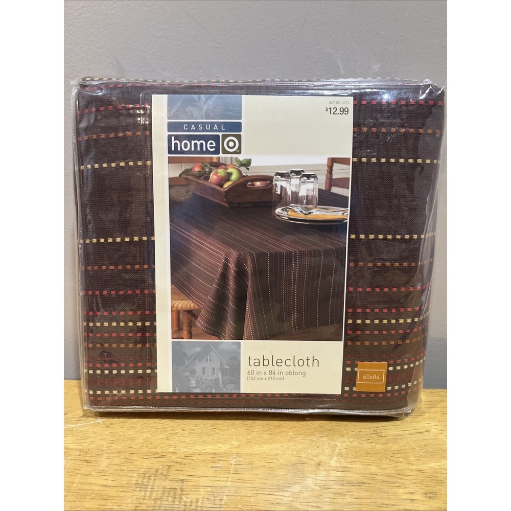 Vtg Target Casual Home Fabric Tablecloth Brown Red‎ Stitched Fall Harvest 60x84"
